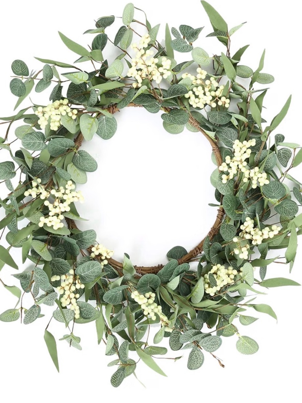 Green Eucalyptus and Cream Berry Wreath - Classic Home Décor